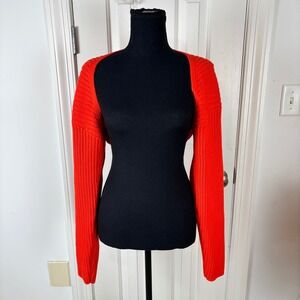 HM Womens Red Ribbed Knit Shrug Bolero Super Cropped Sweater Medium 0992880 4